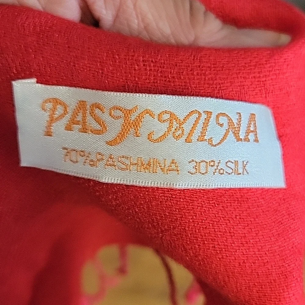 Red pashmina paisley fringe wrap, scarf